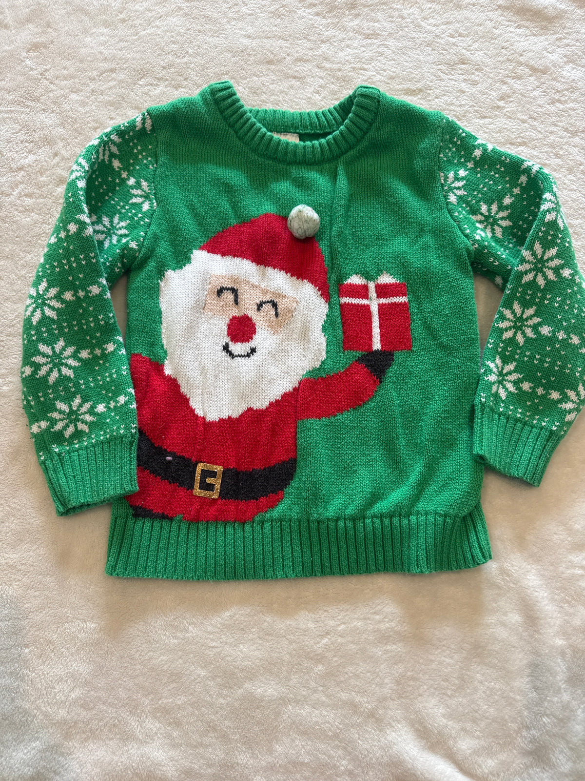#81 Boys 5T Holiday Time Santa green sweater