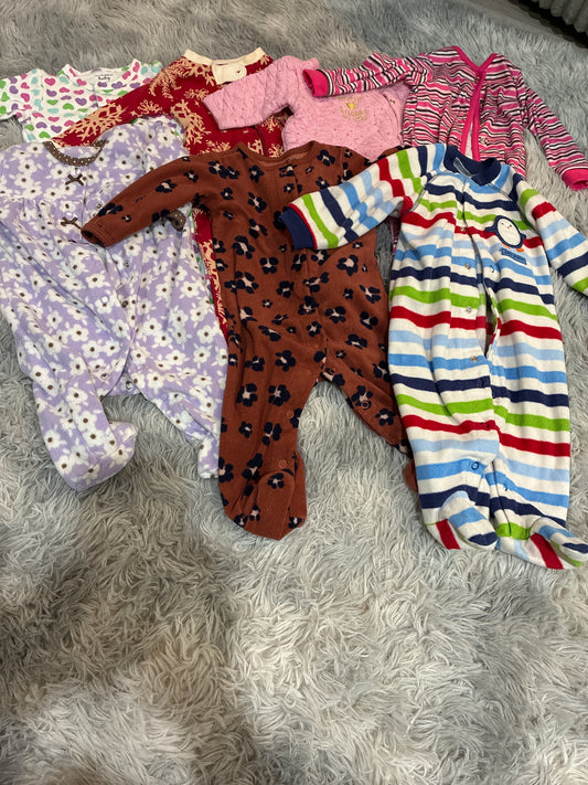 SCO46-footie Jammie’s-girls-3-6 months-7 pack