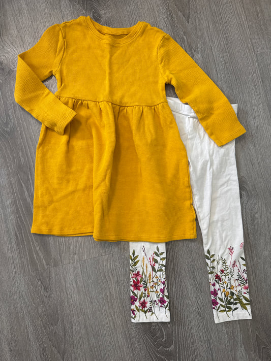 #149 Girls 4T old navy thermal gold dress and floral leggings