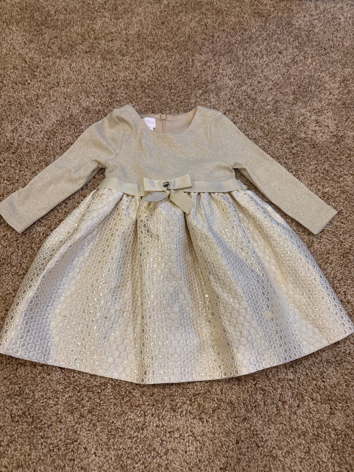 #47, girls 18mo, Bonnie Baby gold long-sleeve dress