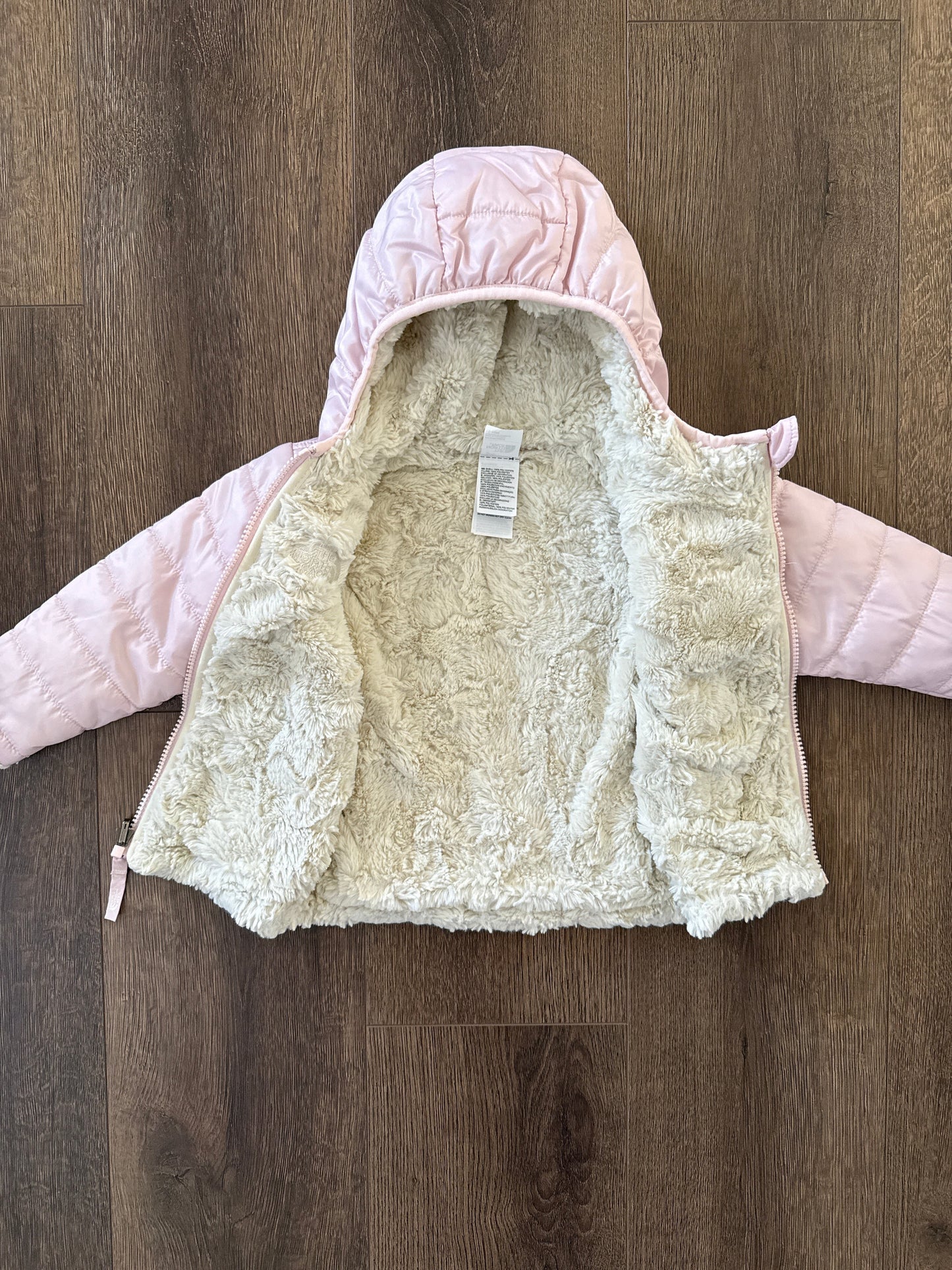 #173-The North Face light pink reversible coat size 12-18m