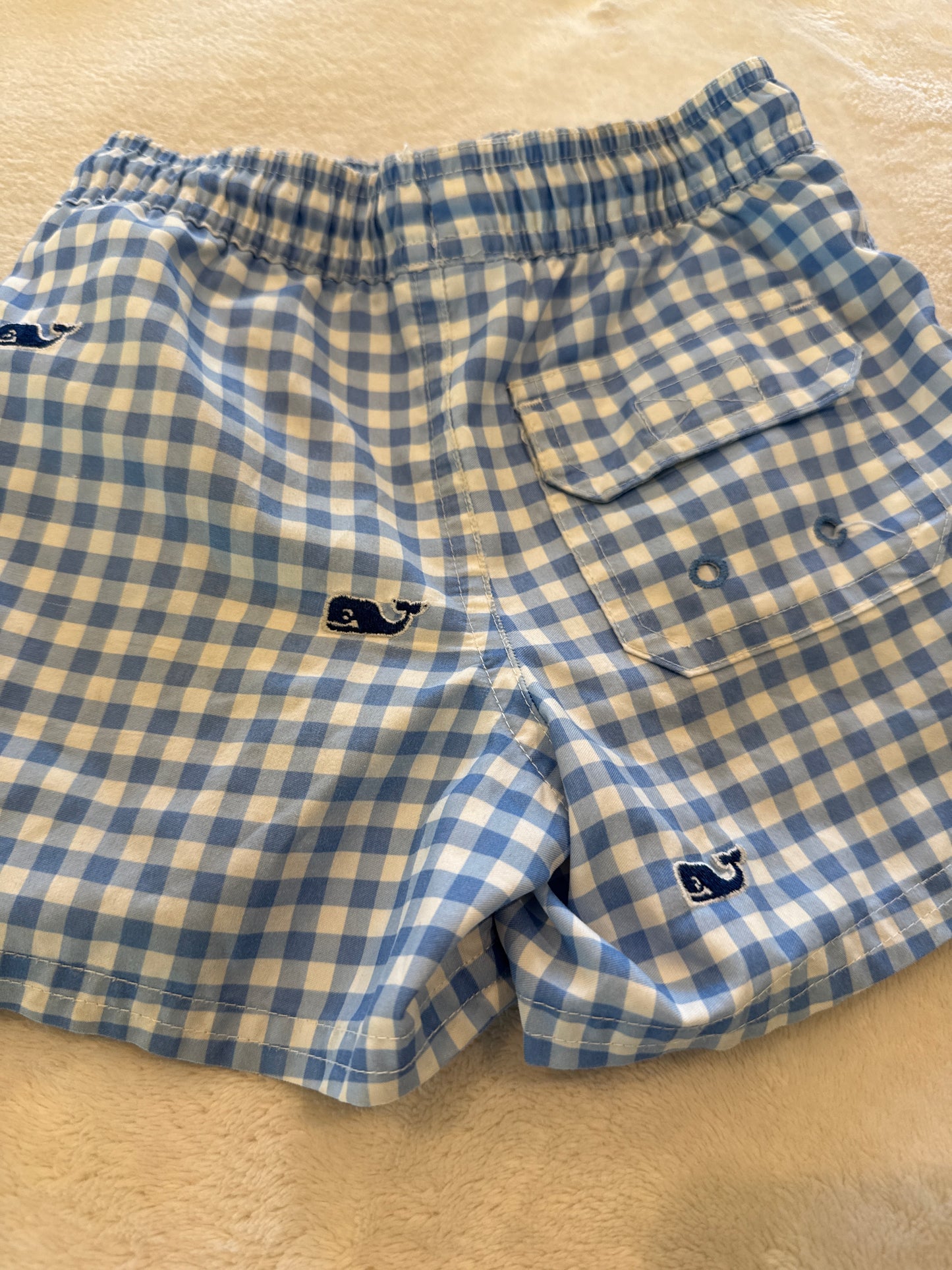 #46 Boys 2t vineyard vines swim trunks with liner blue and white - white is a little dull guc