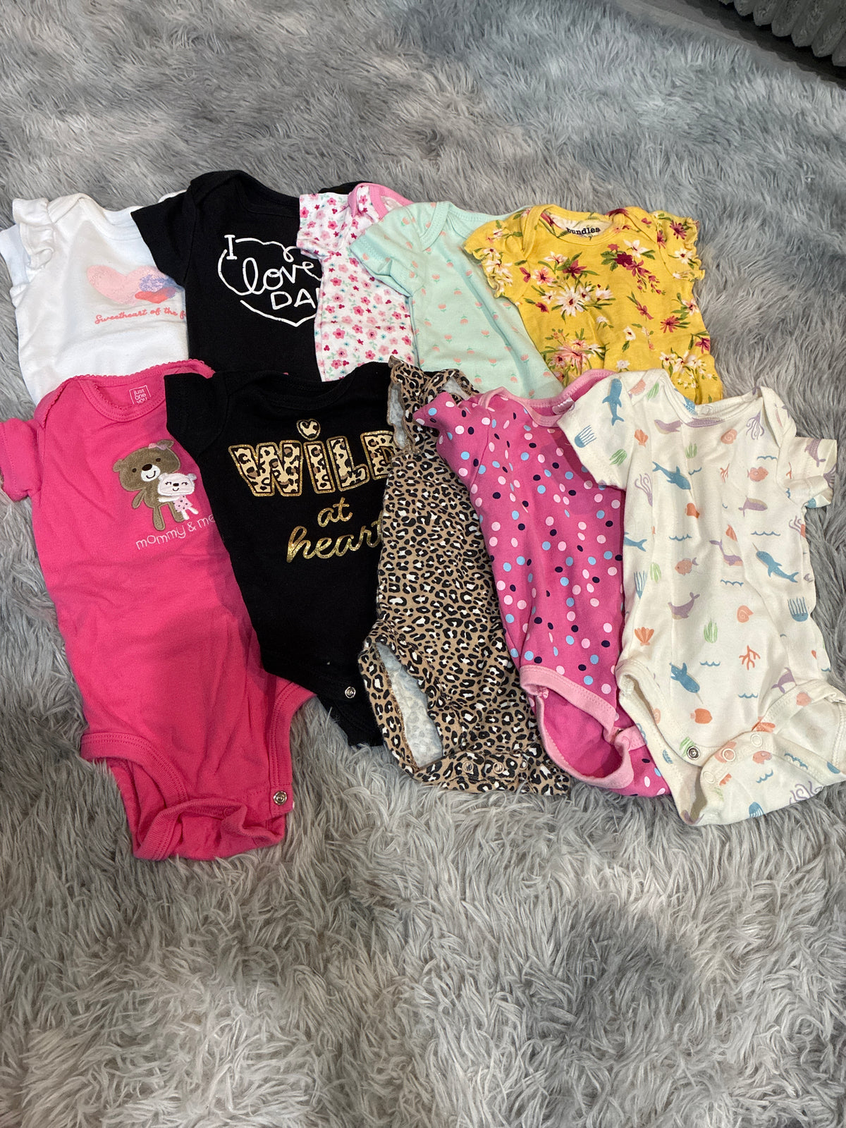 SCO46-short sleeve onesies-girls-3-6 months-10 pack