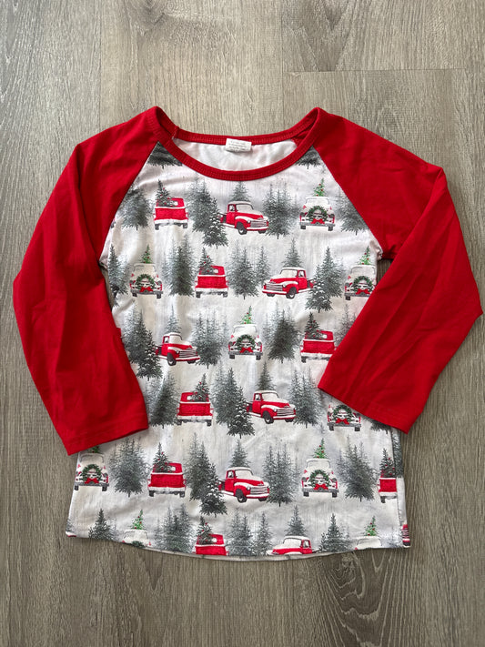 #149 Boys 7/8 Red Christmas Truck baseball T