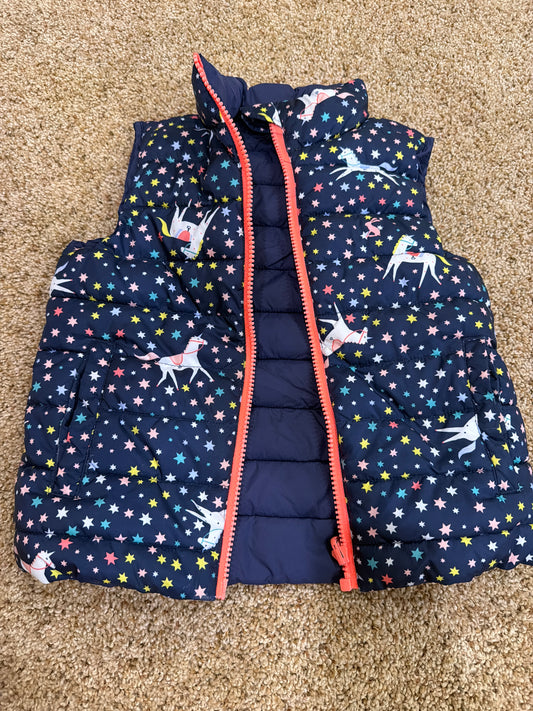 #47 girls 4, joules puffer vest, unicorn, reversible to navy