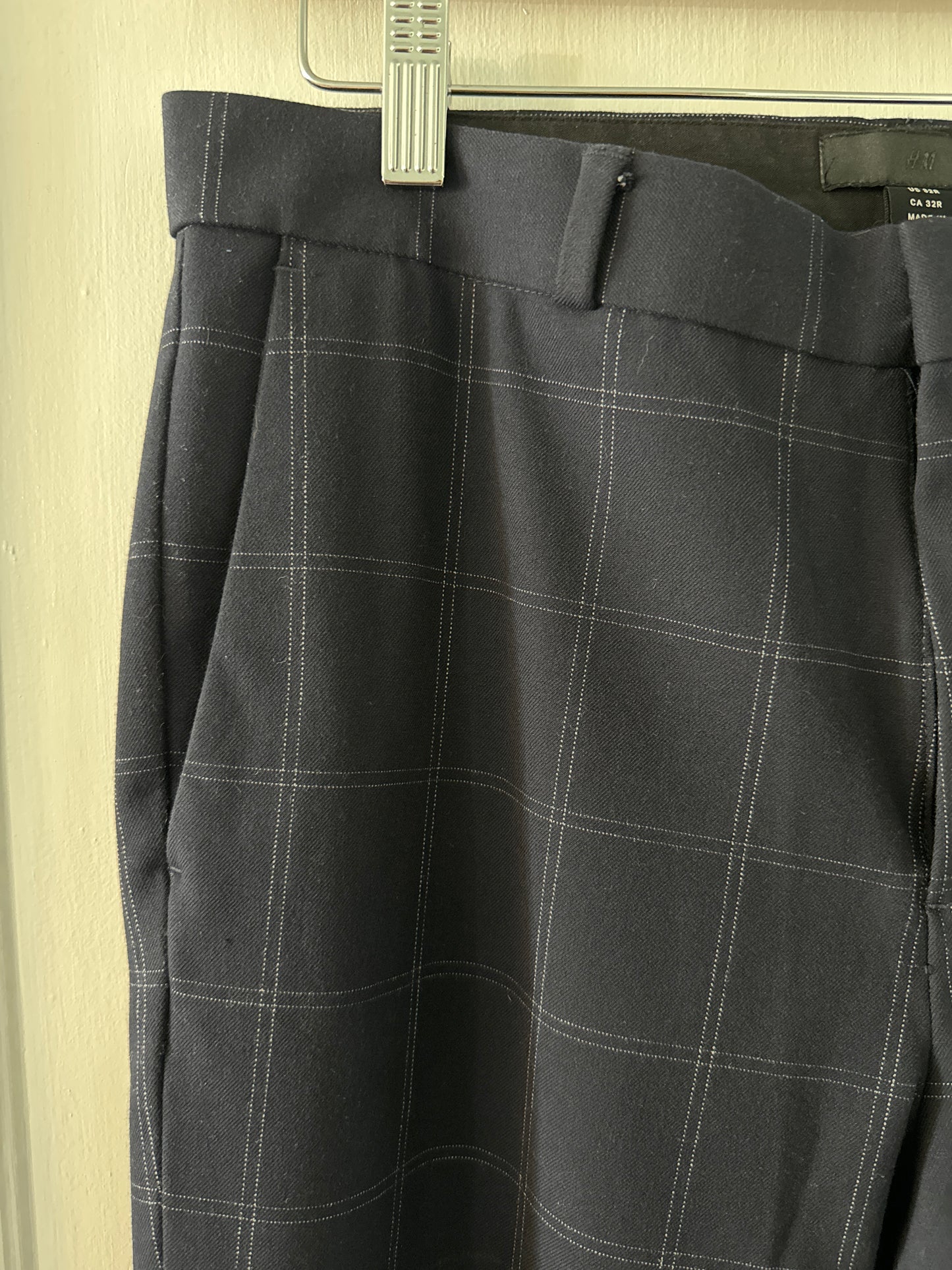 H&M Navy Blue Window Pane Pants, Size 32R, Like New, PPU Norwood