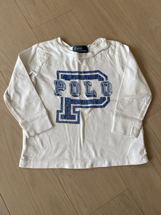 Seller #216 Boys Polo Ralph Lauren white long sleeve tshirt, sz 12 mos VGUC