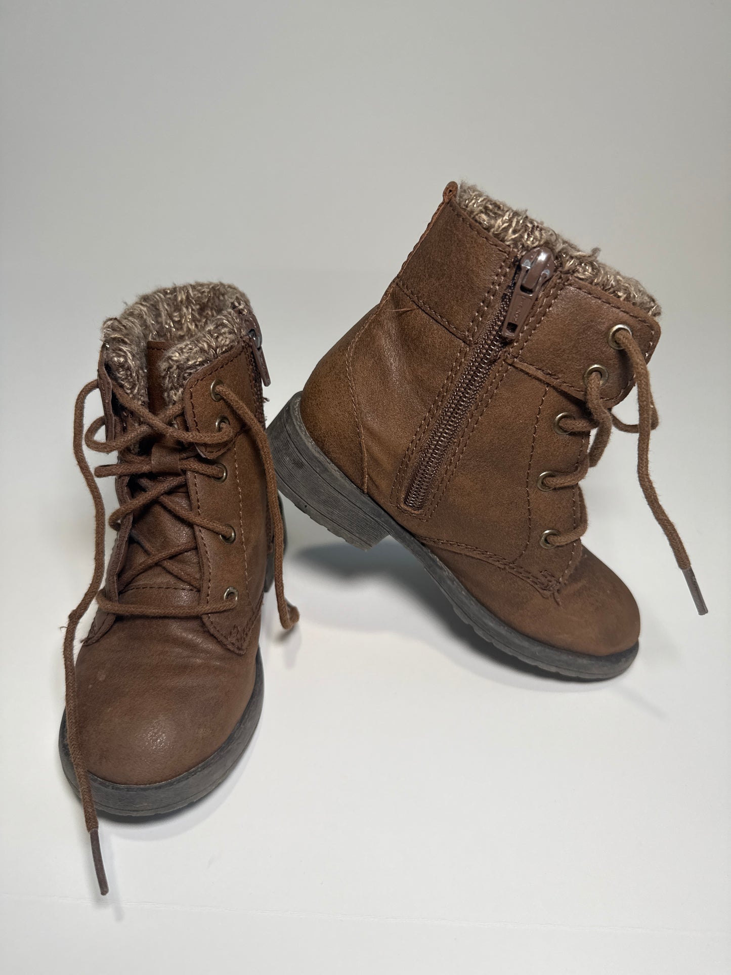 #96 Girls Brown Zipper Boots Size 9C
