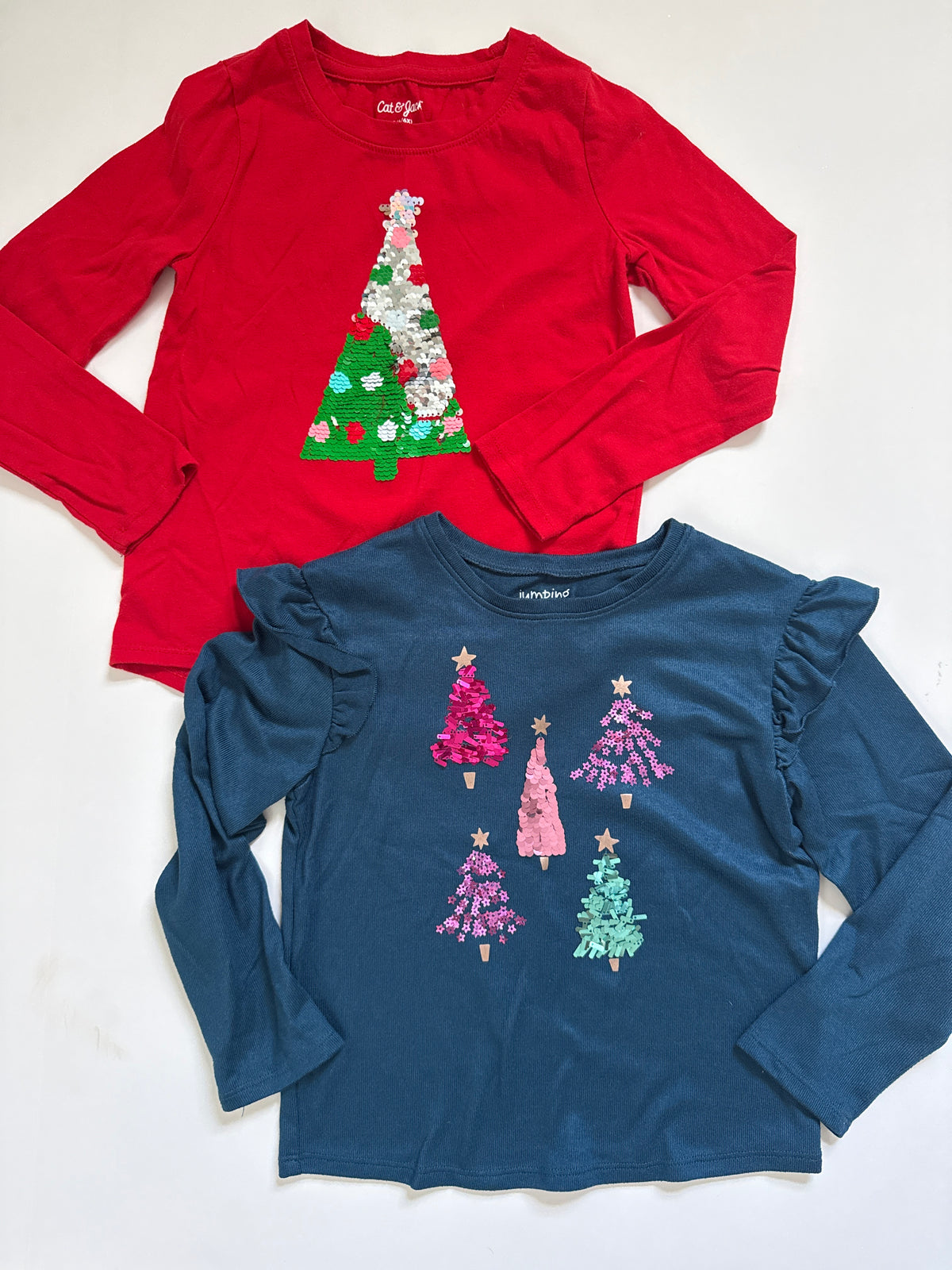 #64 C&J and Jumping Beans Sequin Christmas Tree Shirt Set Size 6
