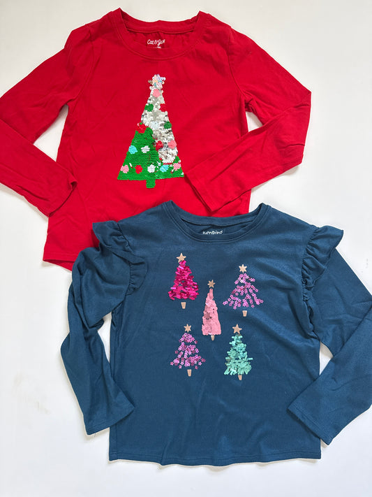 #64 C&J and Jumping Beans Sequin Christmas Tree Shirt Set Size 6