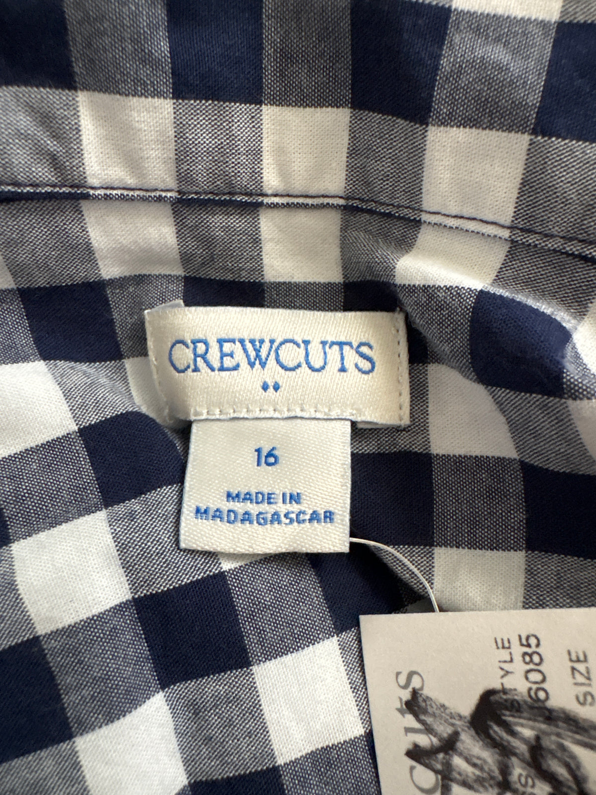 #116 Boys Crewcuts Navy gingham button down NWT size 16
