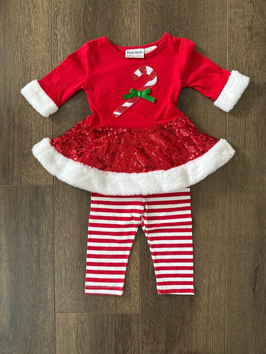 #173-REDUCED candy cane sequin outfit girl size 12m