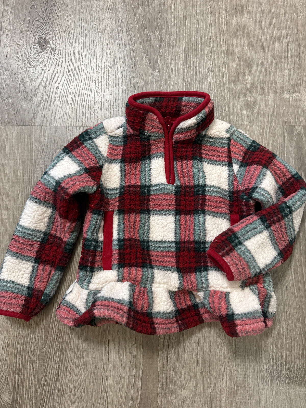 #149 Girls Gymboree 4T quarter zip plaid ruffle fleece