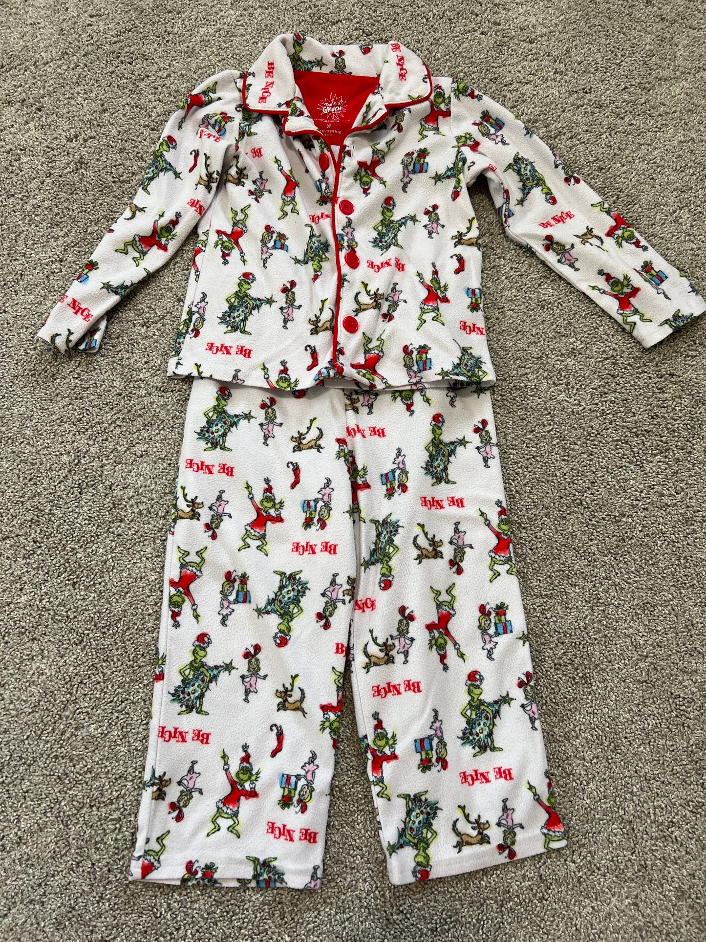 #99 The Grinch Fleece Button Down Pajamas GUC 3T