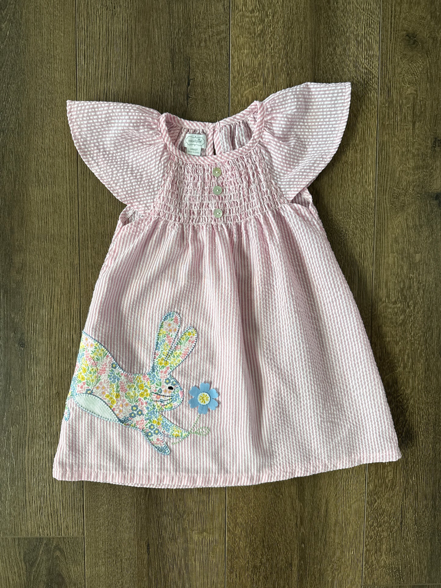 #173 Mudpie girls 24m/2T seersucker bunny dress