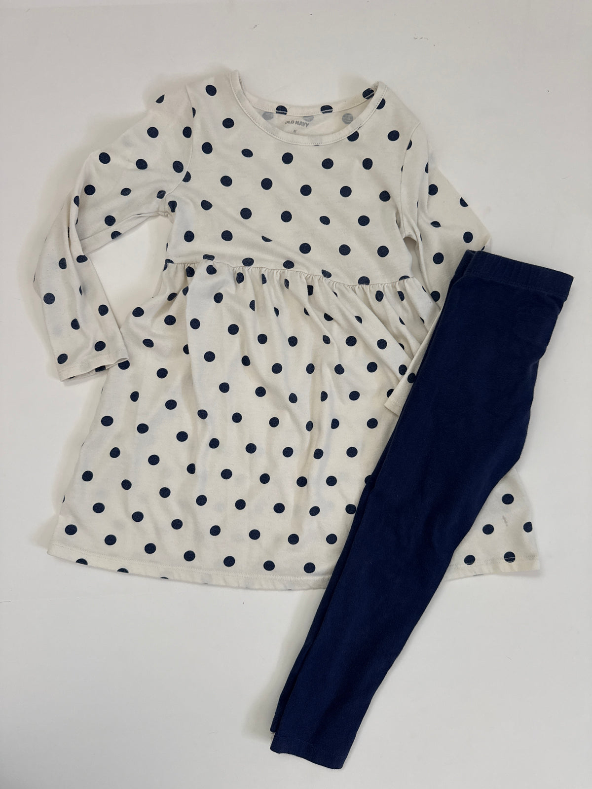 #64 Old Navy Navy Blue Polka Dot Dress and C&J leggings GUC 5