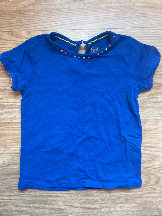 89A Boden girl size 5-6 blue Pom Pom shirt EUC