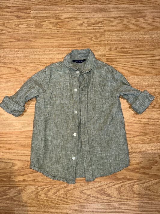 #87 Janie & jack 3t boys long sleeve linen Cotten blend green button down EUC