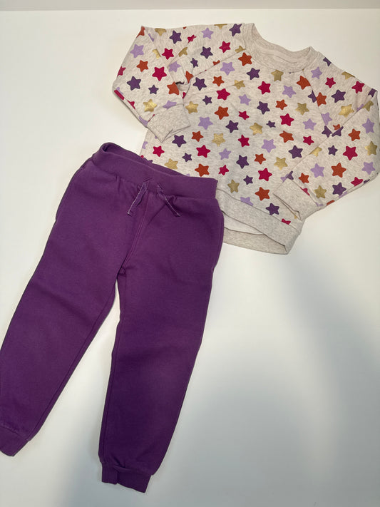 #96 Girls Purple Star Sweatpant Set Size 4T