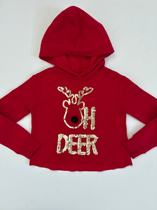 #64 Justice Sequin Oh Deer slightly cropped hoodie size 6