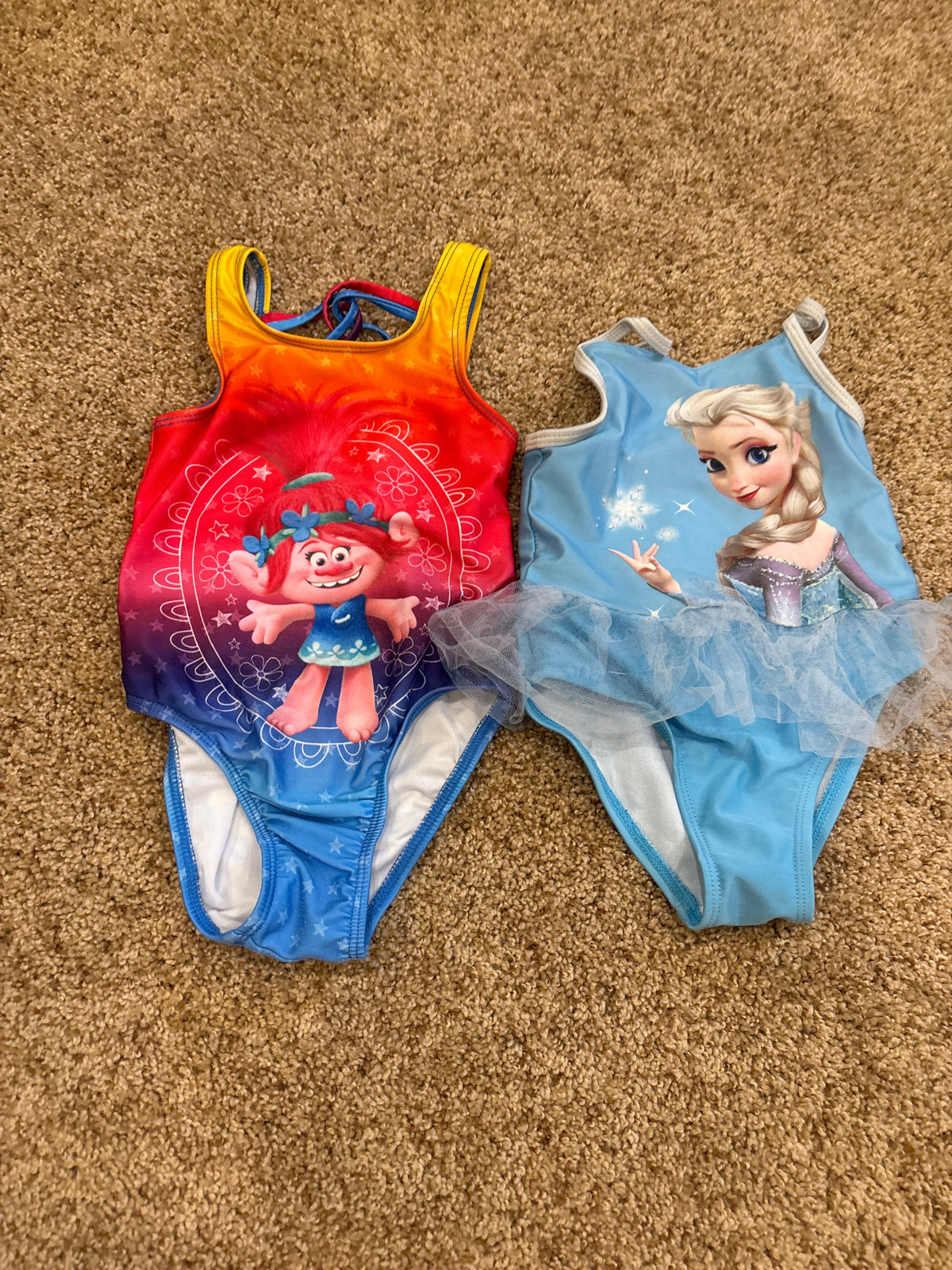 #47 girls 2T leotards, Disney Frozen, Trolls