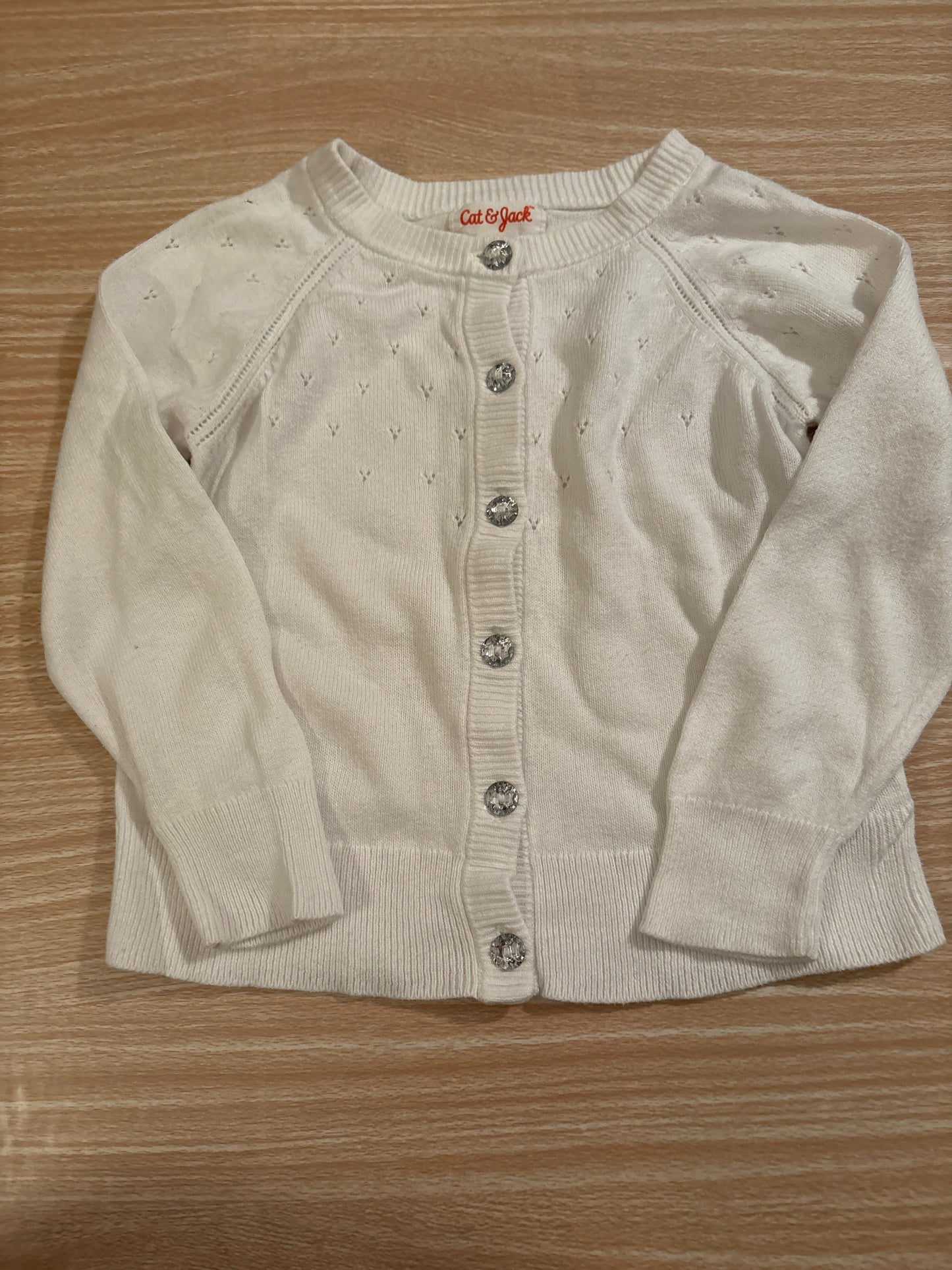#102 Cat & Jack White Rhinestone Button Girls Cardigan 2T