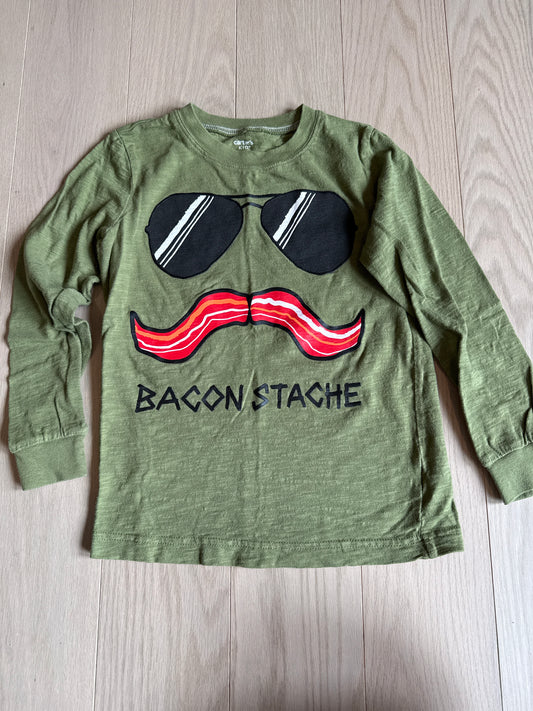 Seller #216 Boys Carters long sleeve tshirt ‘baconstache’, sz 8 EUC