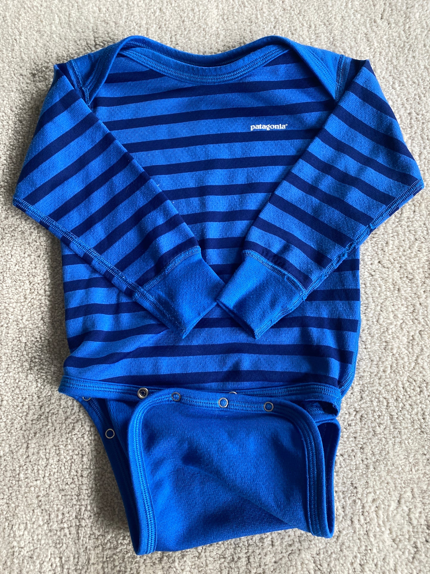 #36 Patagonia 12M Blue Long-sleeve Onesie and Pants Set