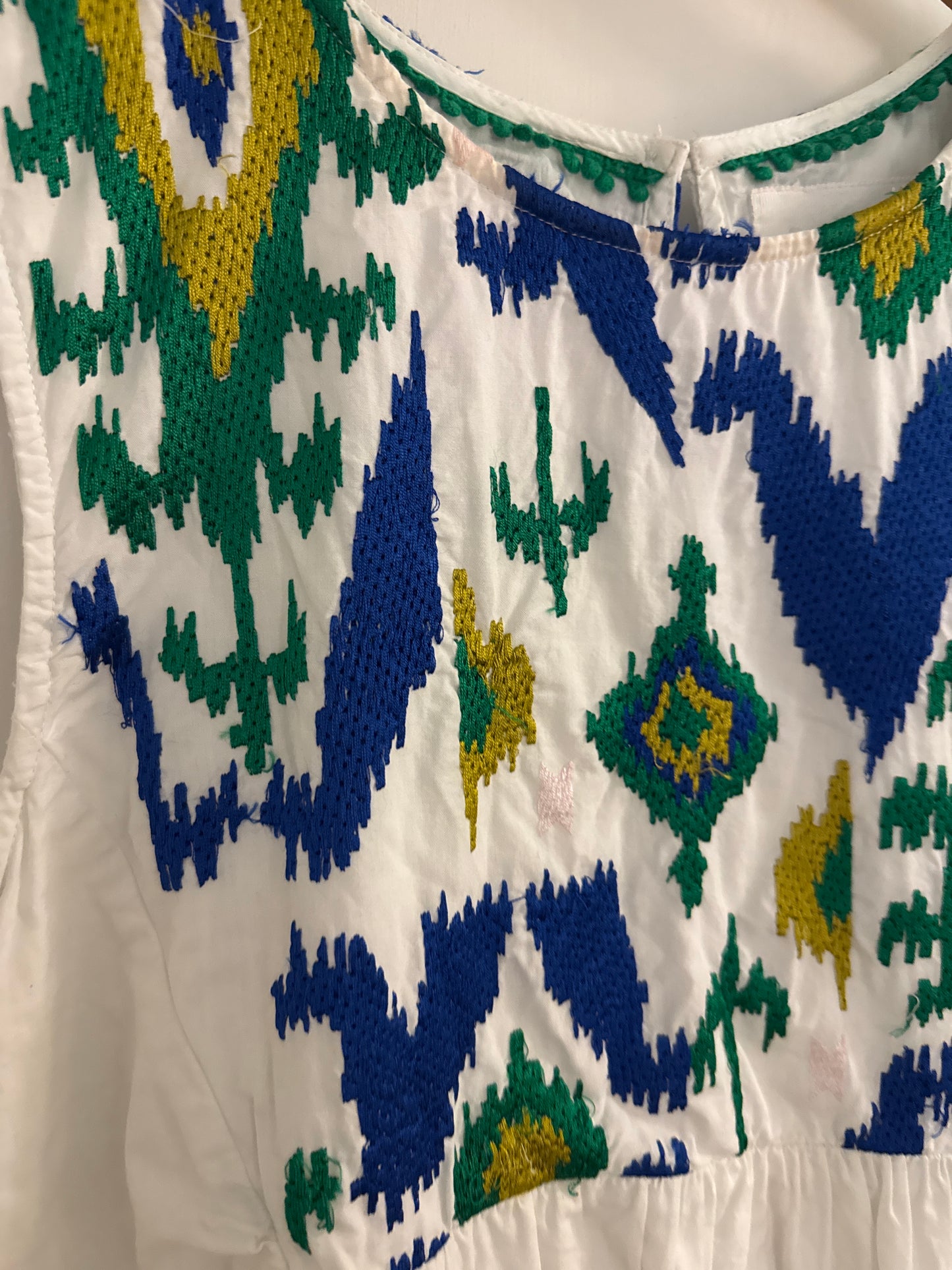 #152 - Anthropologie White Dress with Ikat Embroidery