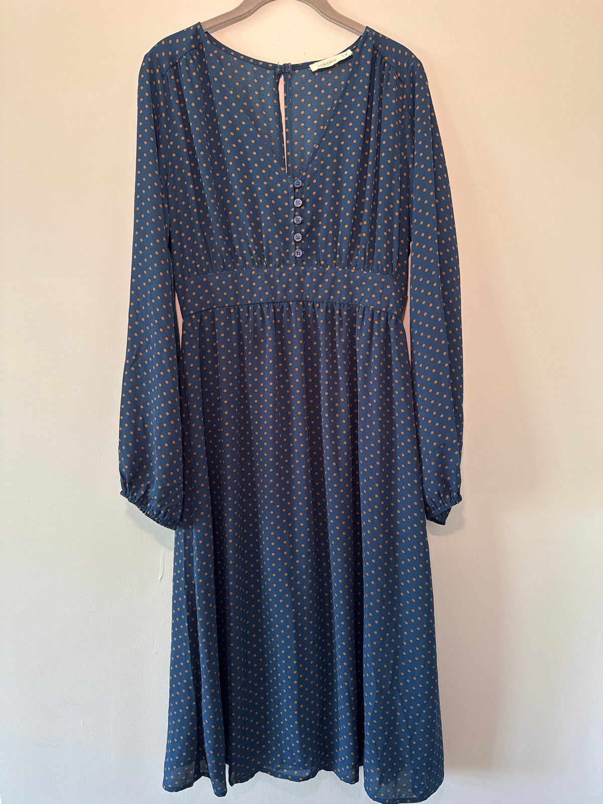 #127 Navy Polka Dot Maxi Dress Women's M