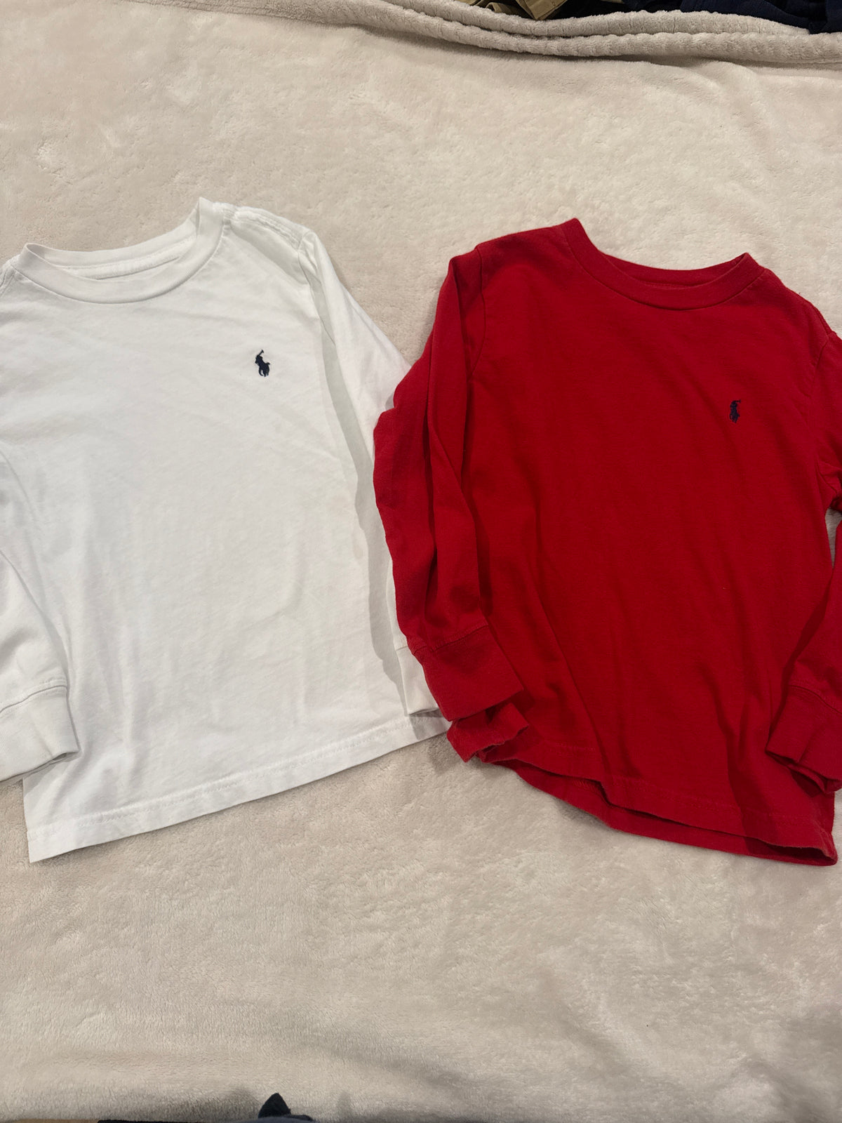 #81 Boys 4 Polo RL red and white long sleeve- white is free bc small spots