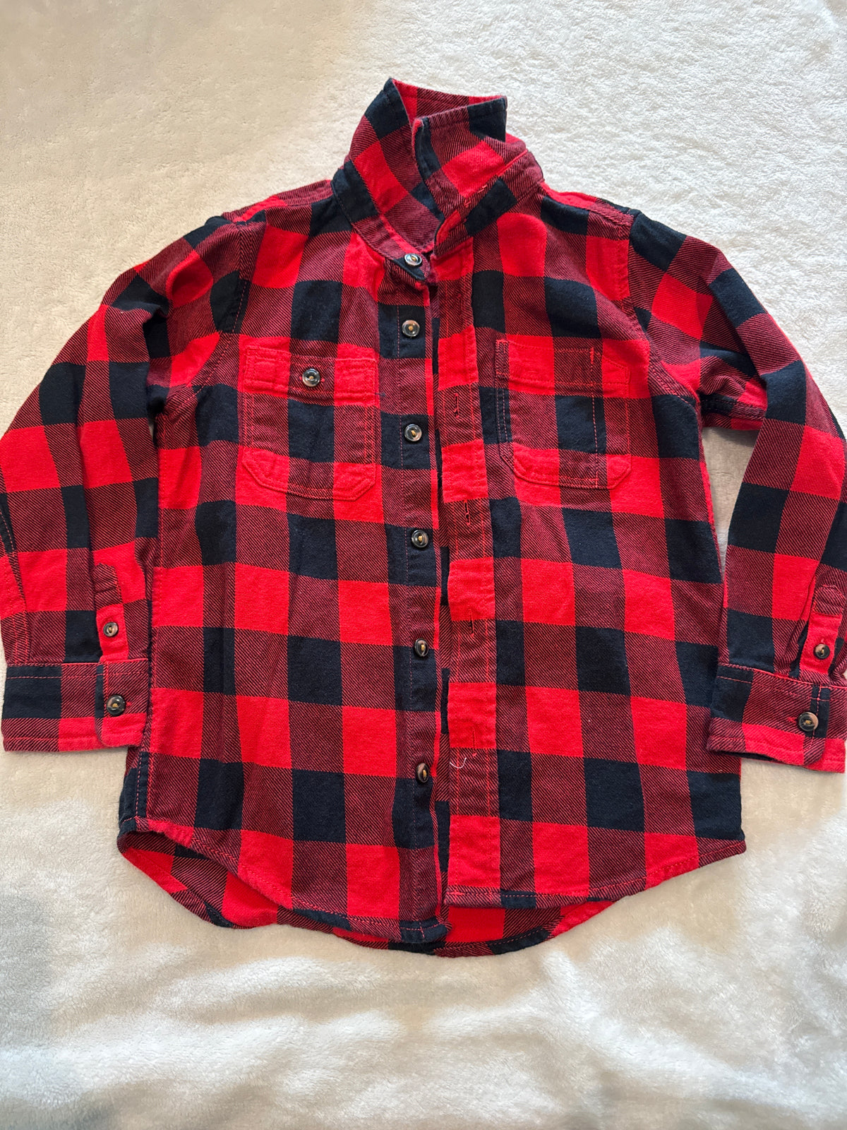 #81 Boys 5 Gap black and red plaid button down