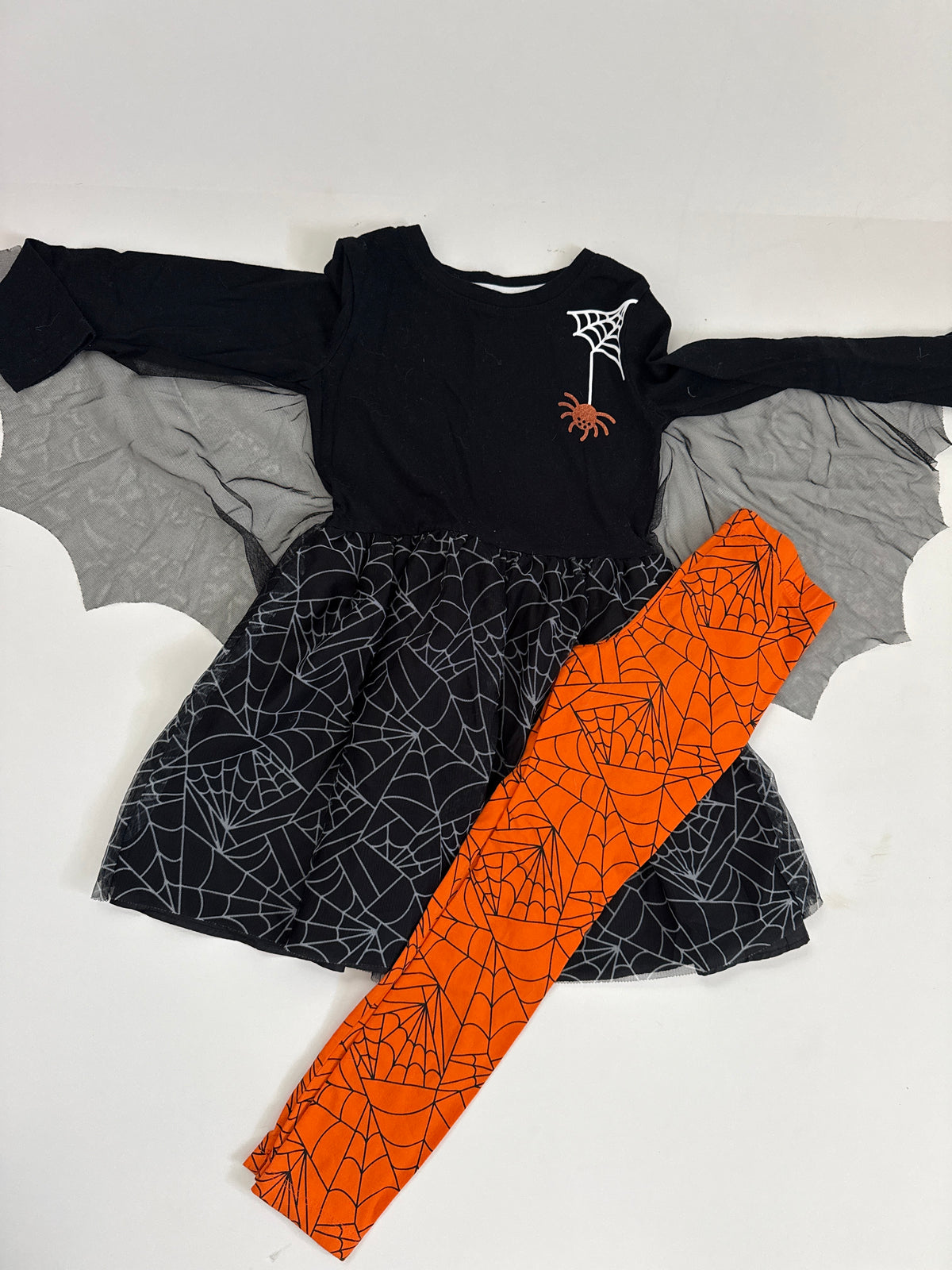 #64 C&J Girls EUC Halloween Spider Dress and Leggings Size S (6)