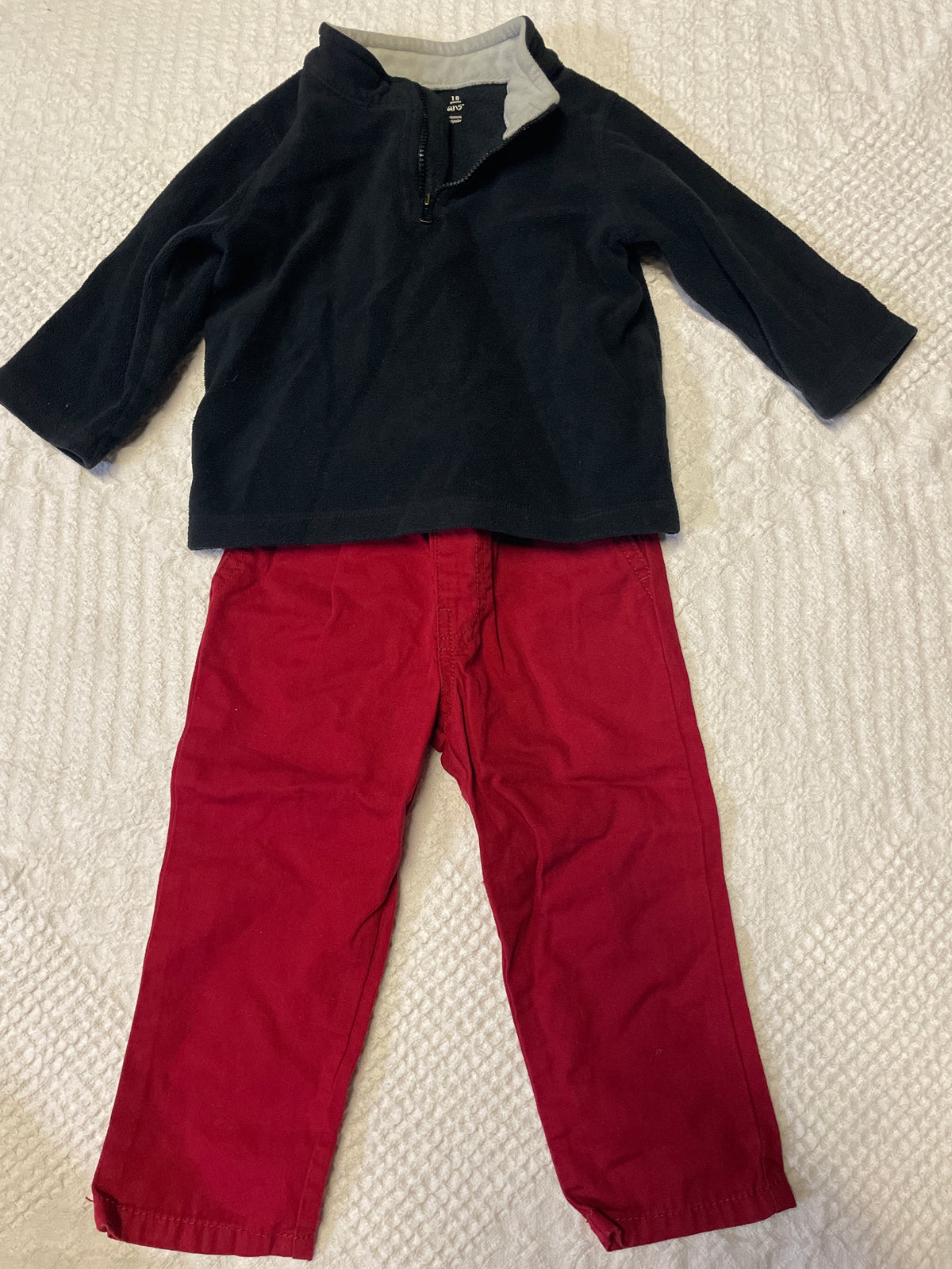 Seller #57 18 month Christmas red pants and black quarter zip fleece