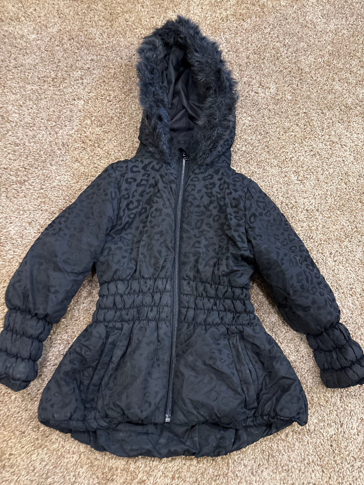 #47, girls size 4/5T, Arizona Jean Co. black leopard print winter coat