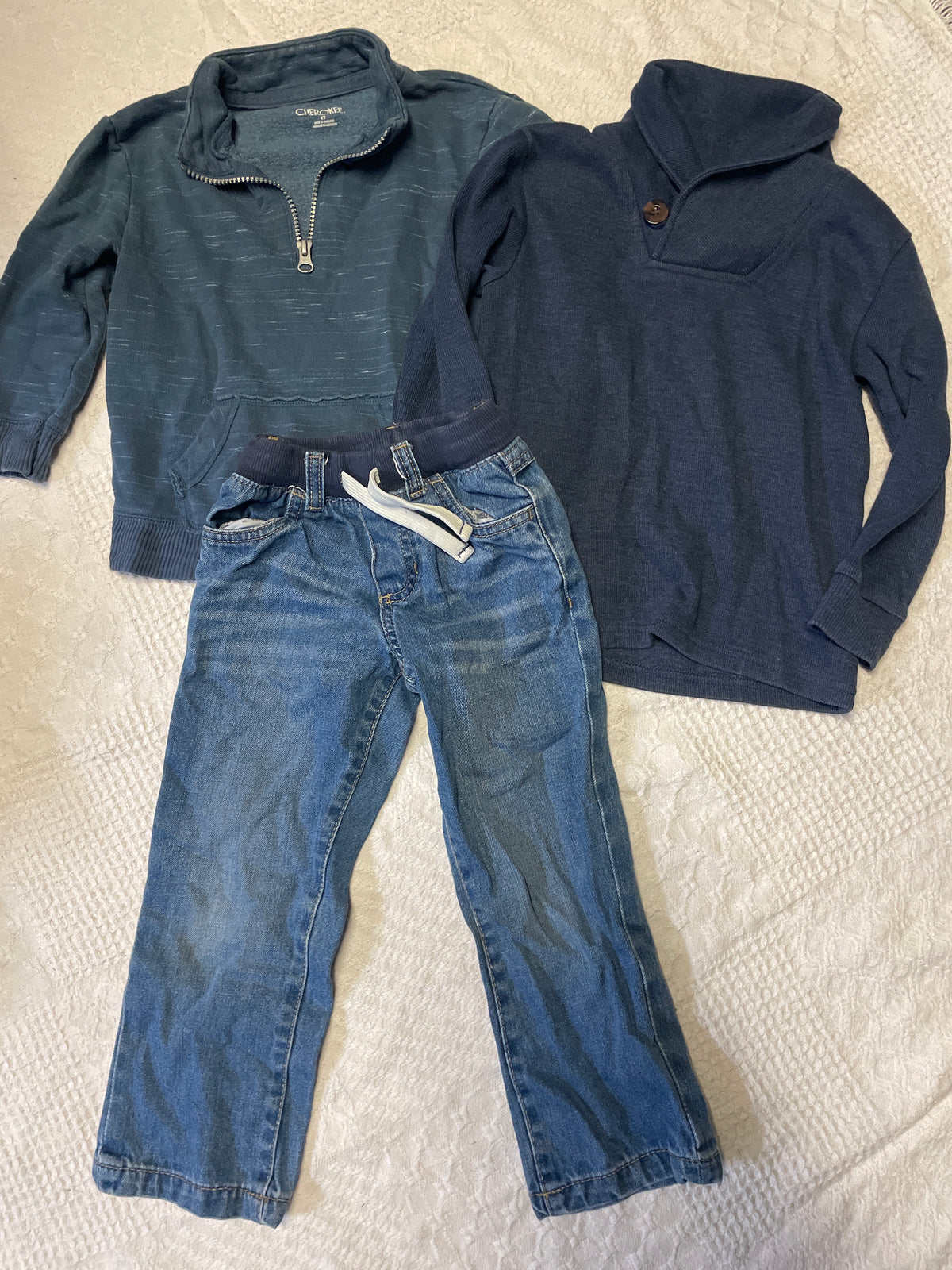 Seller #57 Boys 4t quarter sweaters and a pair of jeans