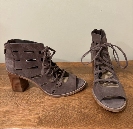 Vince Camuto Tressa Perforated Lace-Up Graystone Suede Bootie Sandal - Women's Size 7