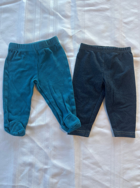 #29  3-6 mo. Boys/girls  pants set of 2- 1 footed EUC