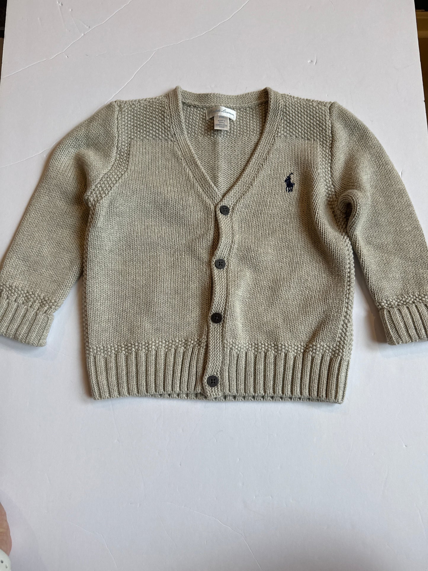 Seller #216 Boys Polo Ralph Lauren khaki cardigan, sz 24 mos EUC