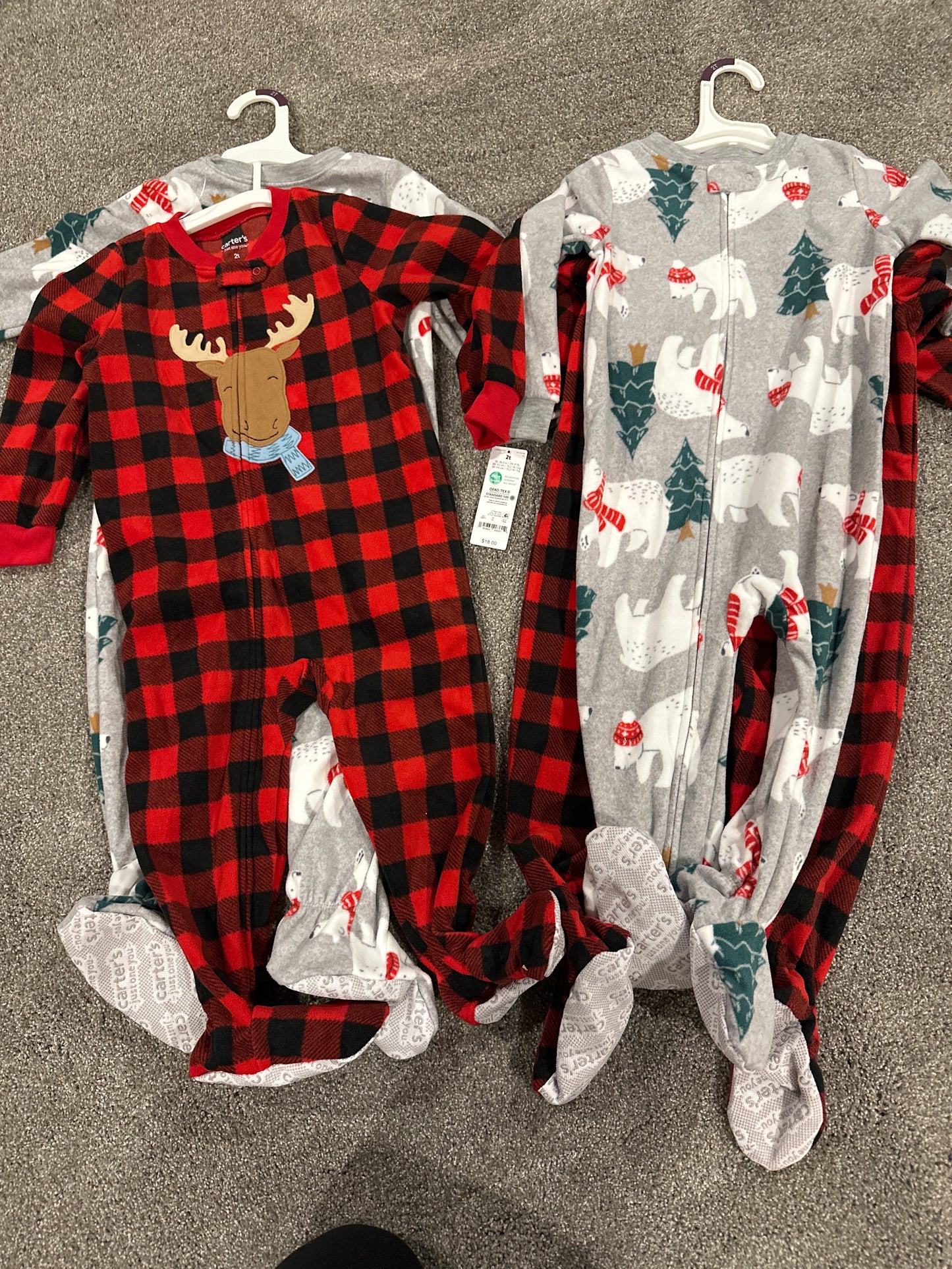 #133 Carters New Sz 2T Footed Pajamas 2 Pair Fleece