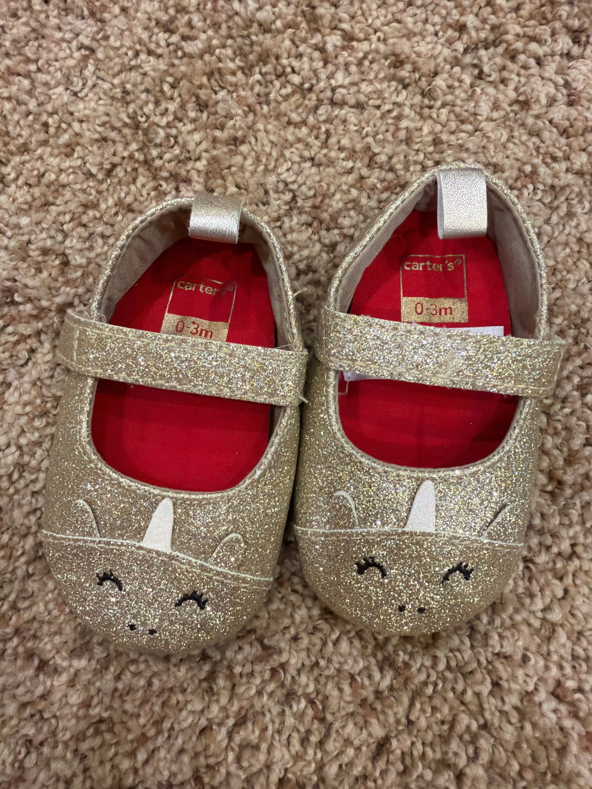 #47, girls, Gold ballet flats. Size 0-3 months
