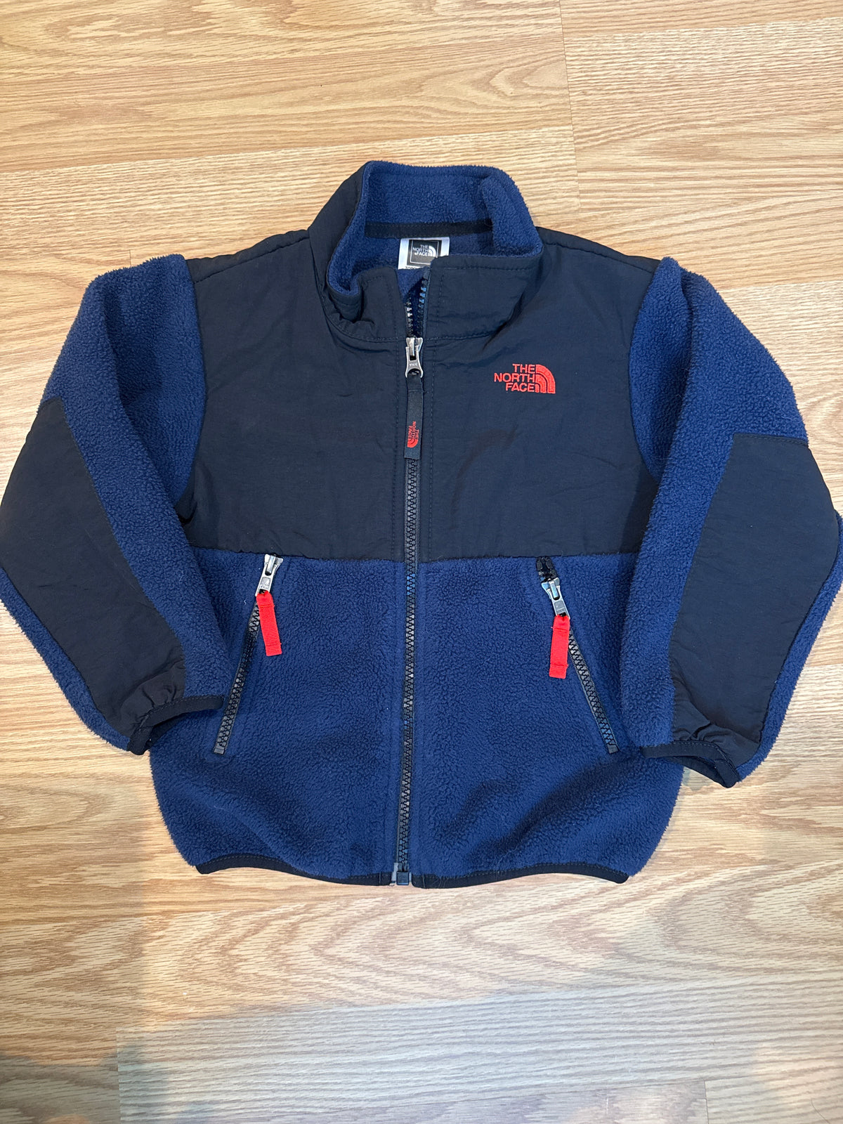 #87 North Face 3t boys navy fleece zip up jacket VGUC