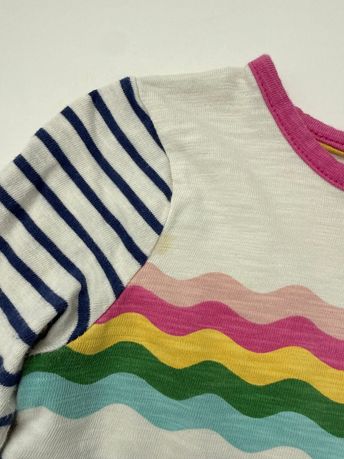 #64 Boden Rainbow Striped Dress (tiny stain) Size 5-6Y