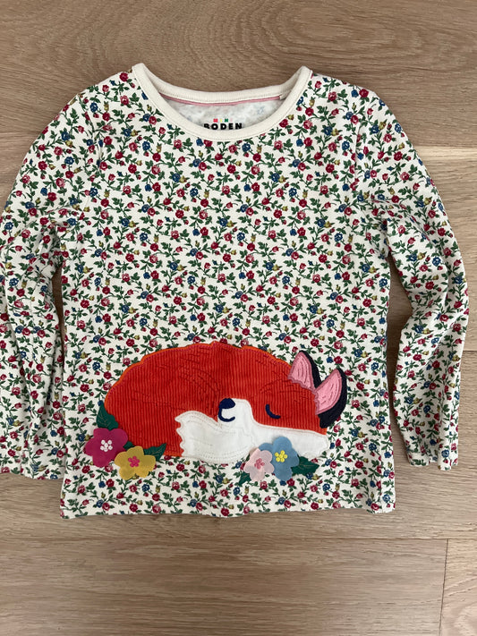 #110 Mini Boden Girls 5T Sleeping Fox Longsleeve Shirt