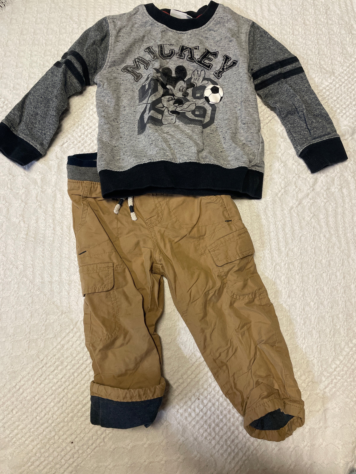Seller #57 Boys 18 month lined pants and Disney Mickey sweatshirt