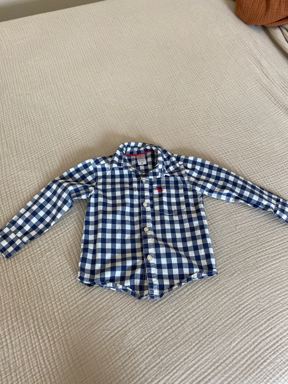 #63-boys Carters navy and white long sleeve button up-2T