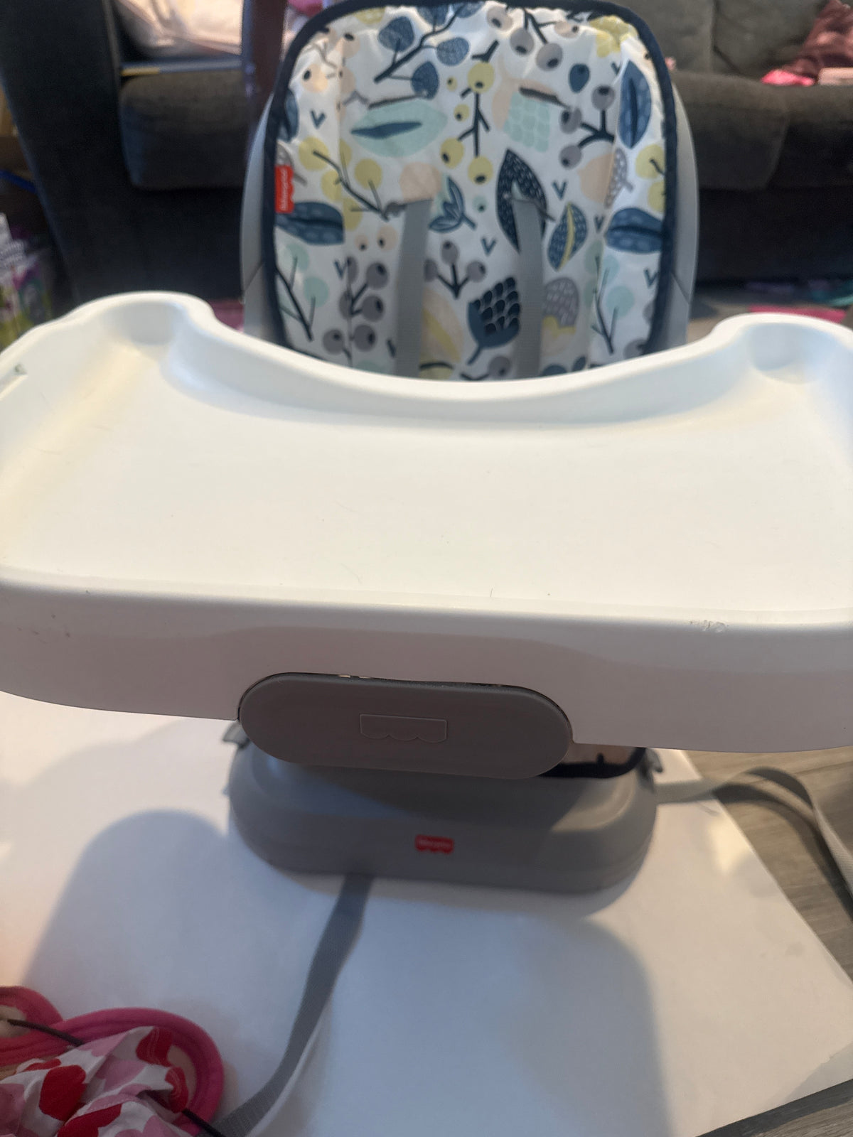 #170 Fisher Price Fisher-Price SpaceSaver High Chair Navy Foliage, portable infant-to-toddler dining chair and booster seat with easy clean up features