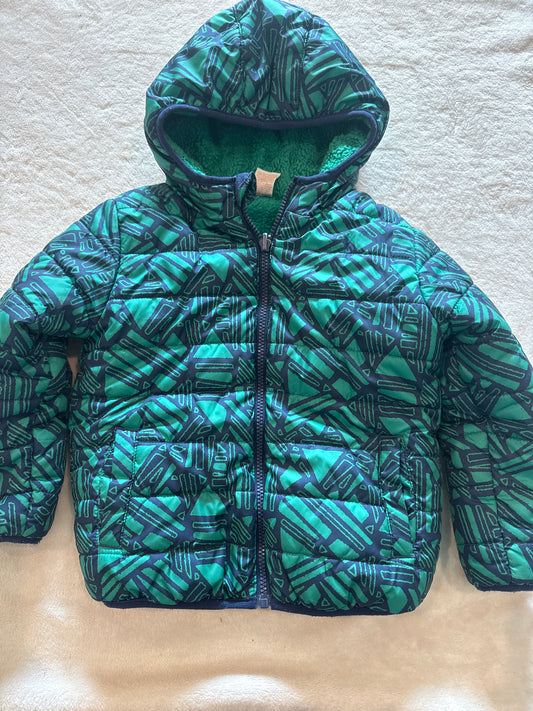 #81 Boys 5 cat and Jack green/navy fleece lined coat