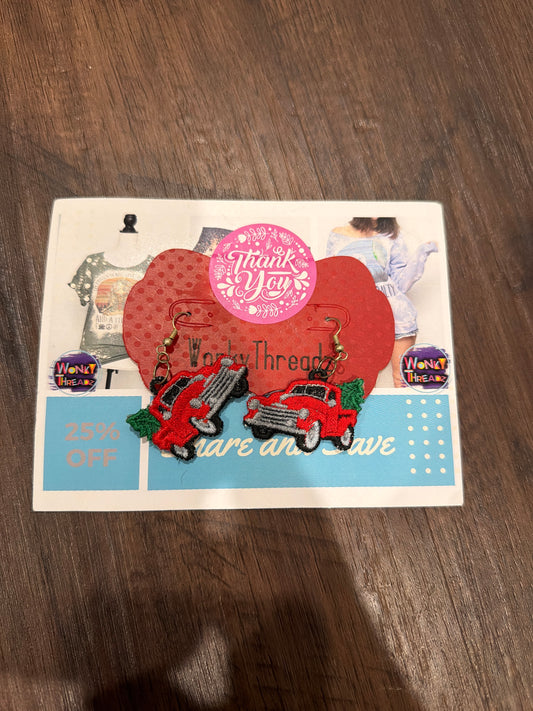 #107 new holiday red truck earrings