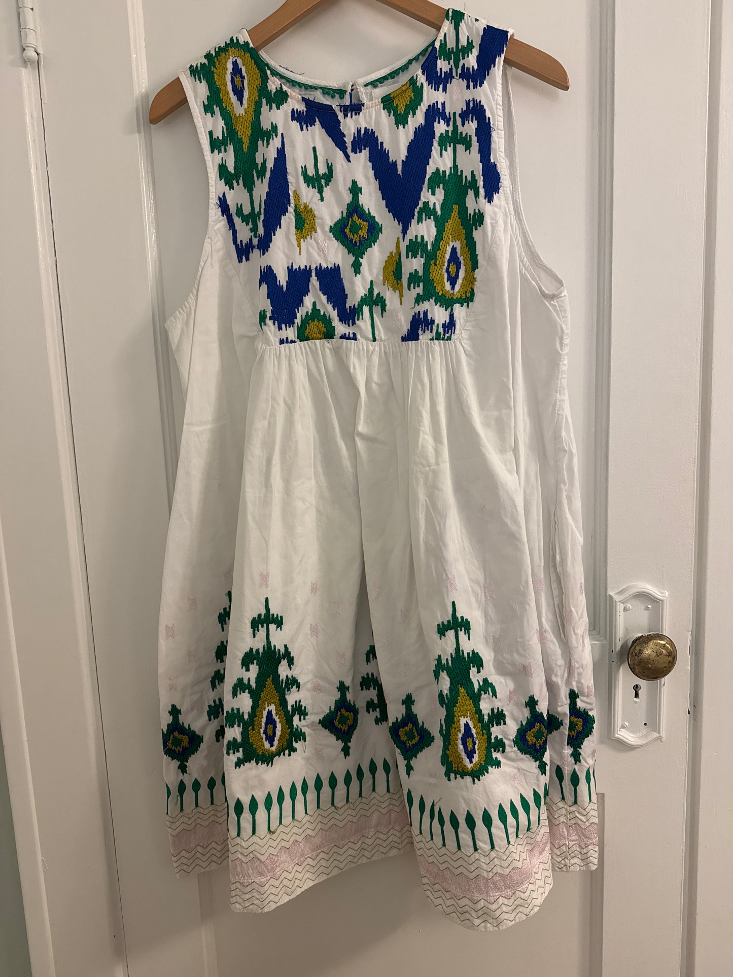 #152 - Anthropologie White Dress with Ikat Embroidery